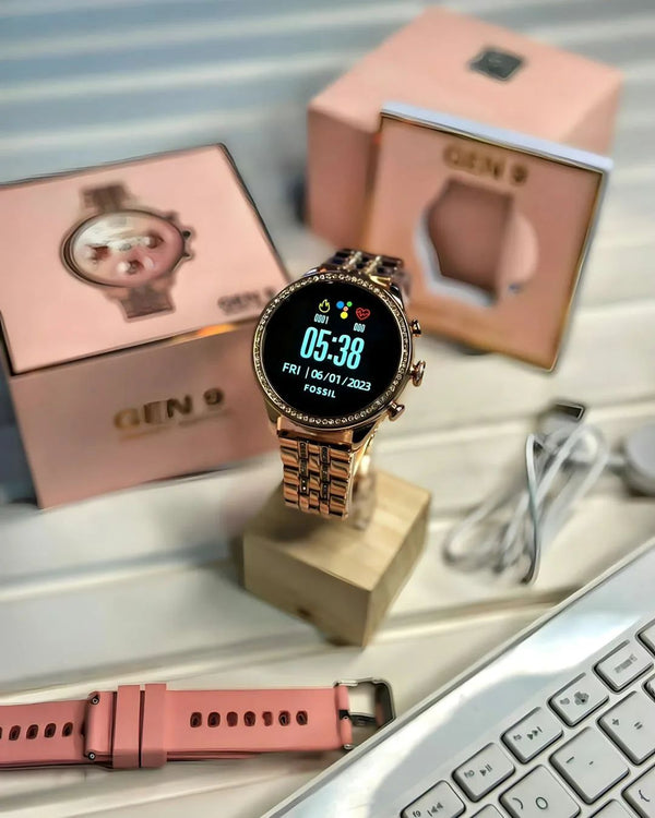 Round Rose Gold Gen 9 Dia mond Edition Smartwatch Smartwatch (Rose Gold Strap)