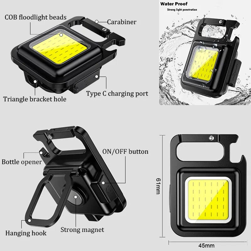 COB Keychain Light USB Charging Emergency Lamps Strong Magnetic Repair Work Outdoor Camping Light